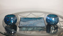 Square Plate with 2 Large Decorative Candle Holders in Glossy Teal