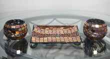 Square Plate with 2 Round Tealight Candle Holders in Metallic Rose Gold