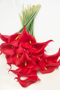 Red Lily Flower Artificial PU Leather Real Touch Luxury Lily Stem in Red Colour