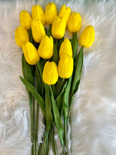 1-piece Tulip Flower Artificial PU Leather YELLOW Tulip Stem – 13” Realistic Faux Flower with Green Leaves – Real Touch and Look Decorative Single Tulip for Home, Office, or Event Arrangements