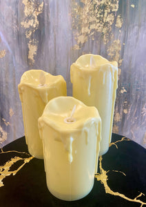 Flameless Candles Led Candles Pack of 3 Off-White Glittered Battery Candles