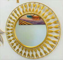 Handcrafted Modern Decorated Round Wall Metal Mirror With Crystal Stones