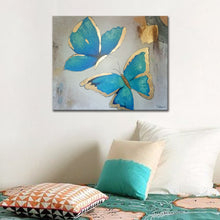 Handmade Oil Painting on Canvas of Blue Butterflies