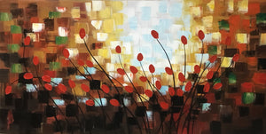 Huge Handmade Oil Painting of Red Flowers on Stretched Canvas