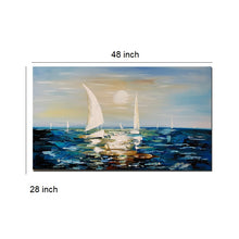 Handmade Oil Painting of Sail Boats in Blue on Stretched Canvas