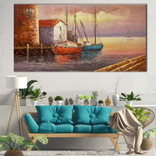 Original Oil Painting of Sea City on Stretched Canvas Ready To Hang