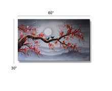 Huge Handmade Oil Painting of Birds on Blossom Tree on Stretched Canvas