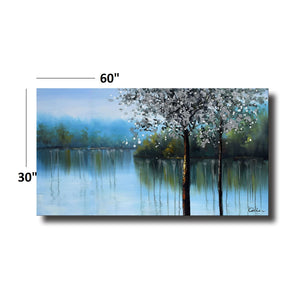 Handmade Oil Painting of Blue Landscape on Stretched Canvas