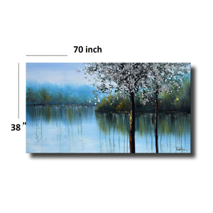 Handmade Oil Painting of Blue Landscape on Stretched Canvas