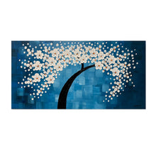 Handmade Oil Painting of WhiteTree with Royal Blue Background on Stretched Canvas