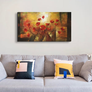 Handmade Oil Painting of Red Poppy on Stretched Canvas