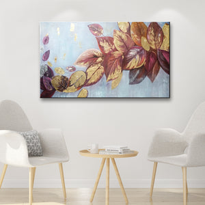 Handmade Oil Painting of Autumn Leaves on Stretched Canvas