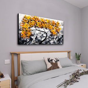 Handmade Oil Painting on Canvas of Golden Yellow Tree