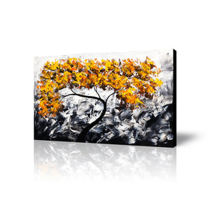 Huge Premium Quality 100% Handmade Oil Painting on Canvas of Golden Yellow Tree