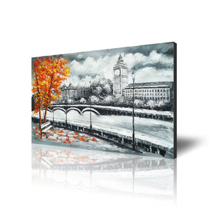 Handmade Oil Painting of Romantic Landscape on Stretched Canvas
