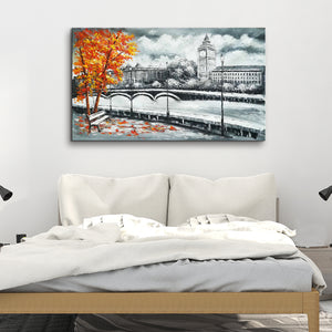 Handmade Oil Painting of Romantic Landscape on Stretched Canvas