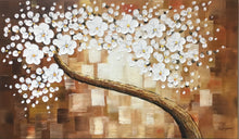 Handmade Oil Painting of Brown Background with White Flowers on Stretched Canvas