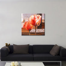 Handmade Oil Painting on Stretched Canvas of Light Red Tulip Flowers