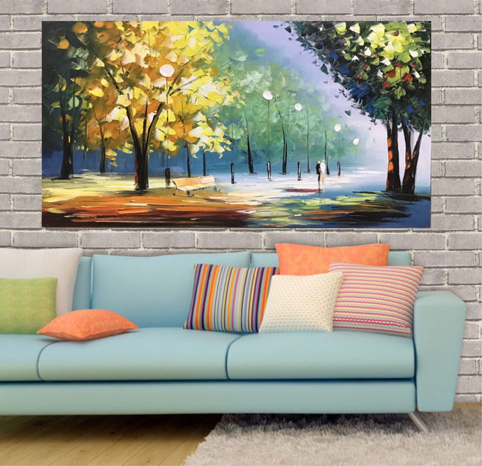 Handmade Oil Painting of Large Landscape View on Stretched Canvas
