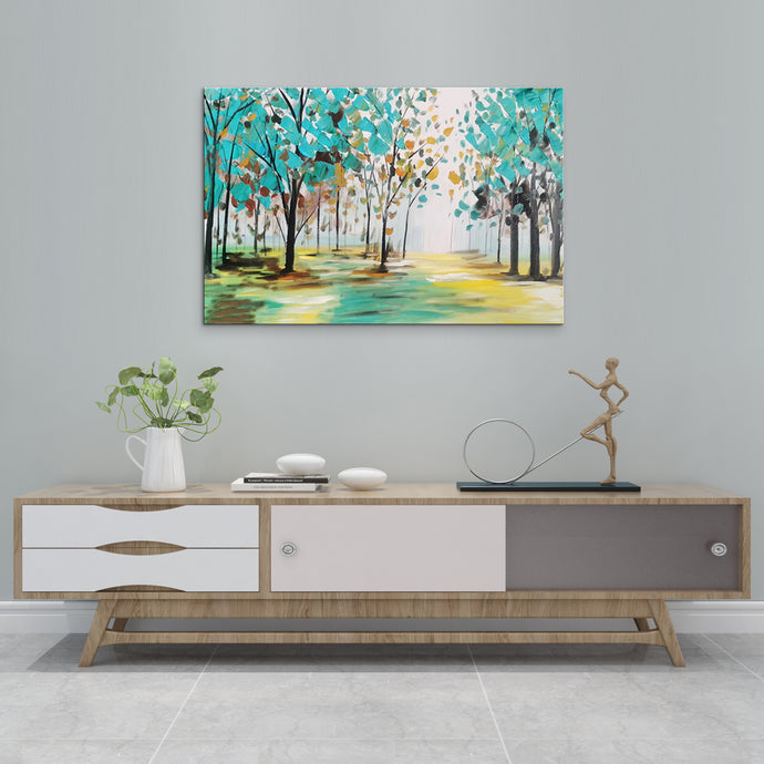 Handmade Oil Painting of Large Landscape View on Stretched Canvas