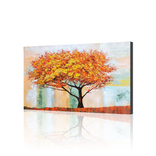 Handmade Oil Painting of Multi Color Tree on Stretched Canvas