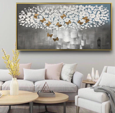 Abstract Handmade Oil Painting on Stretched Canvas with Extra Gold Floating Frame