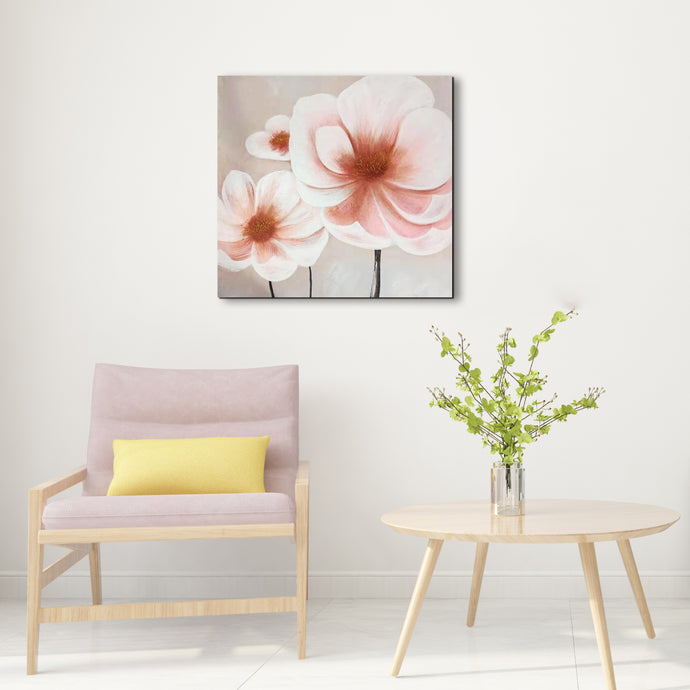 Handmade Oil Painting of Pink and white flower view on Canvas