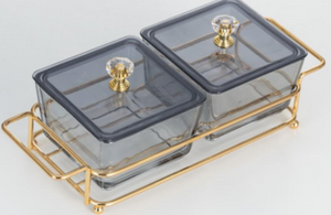 Divider Organizer Crystal Glass with Covers in Grey and Gold