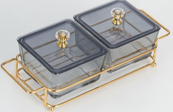Divider Organizer Crystal Glass with Covers in Grey and Gold