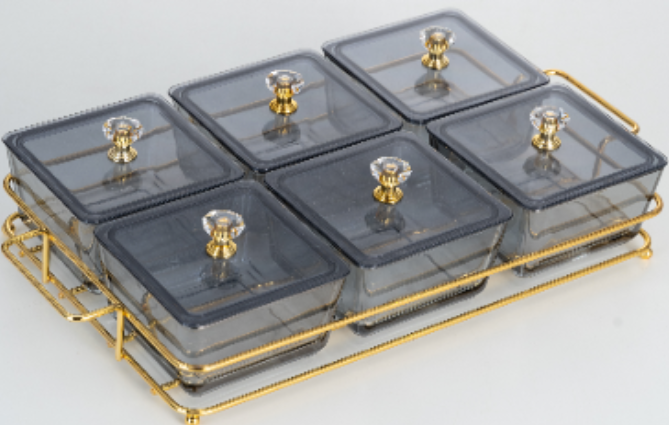 Divider Organizer Crystal Glass with Covers in Grey and Gold