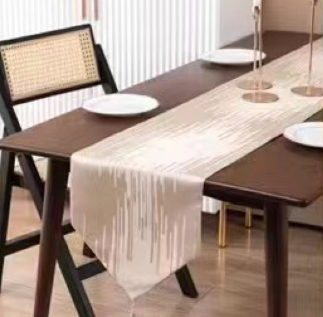 Table Runner Long Beige Elegant Table Runners with Handmade Multi-Tassels for Dining Room Dresser Party