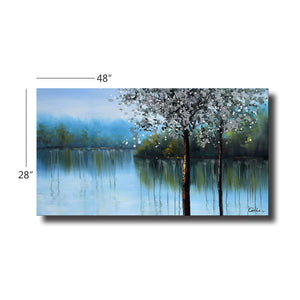Handmade Oil Painting of Blue Landscape on Stretched Canvas