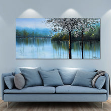 Handmade Oil Painting of Blue Landscape on Stretched Canvas