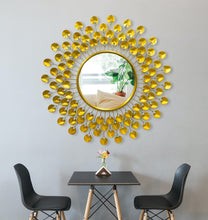 Handcrafted Modern Decorated Round Wall Metal Mirror With Crystal Stones