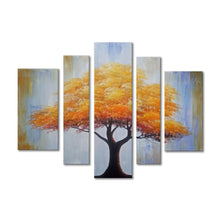 Handmade Oil Painting on Stretched Canvas of a Big Yellow Tree in Group