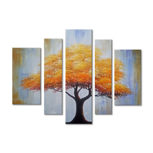 Handmade Oil Painting on Stretched Canvas of a Big Yellow Tree in Group