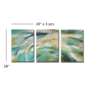 Three Large Panels of Handmade Abstract Oil Painting on Stretched Canvas in Group