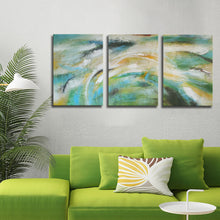 Three Large Panels of Handmade Abstract Oil Painting on Stretched Canvas in Group