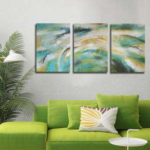 Three Large Panels of Handmade Abstract Oil Painting on Stretched Canvas in Group