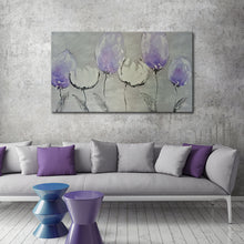 Handmade Oil Painting on Stretched Canvas of Purple Tulip Flowers