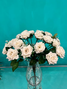 Flowers Bouquet Velvet Flower Bunch 24 Mini Roses in WHITE Colour With Stem