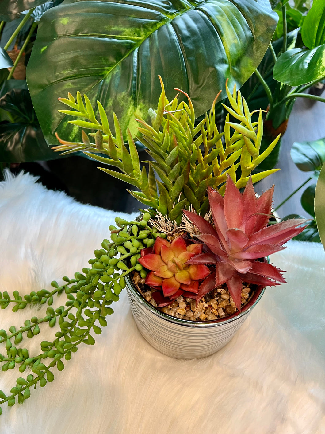 Flowers Artificial Plant Colored in a Silver Pot