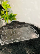 Service Tray Silver Rectangular Acrylic  with Silver Textures