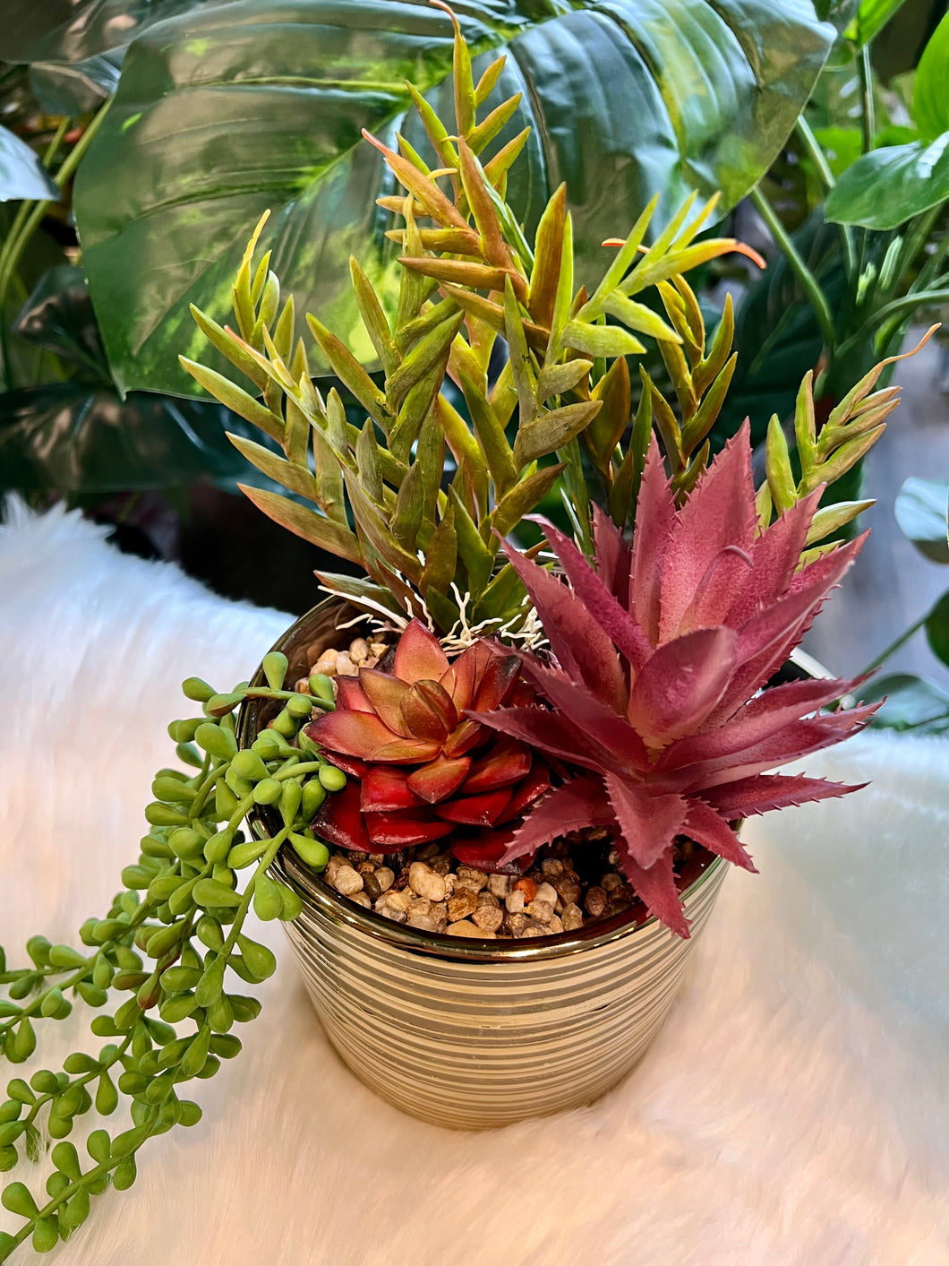 Flowers Artificial Plant Colored in a Gold Pot