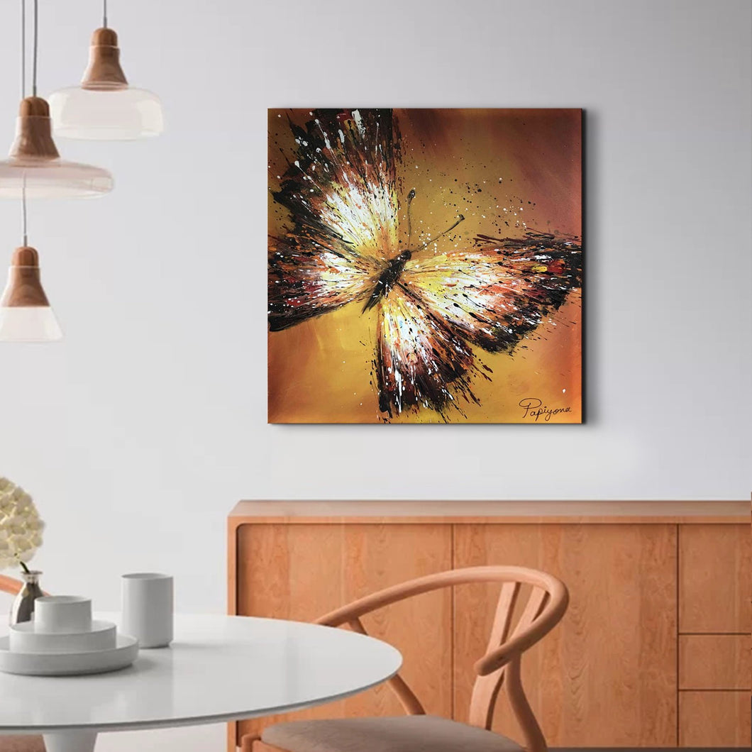Handmade Oil Painting on Stretched Canvas of a Butterfly