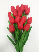 1-piece Tulip Flower Artificial PU Leather RED Tulip Stem – 13” Realistic Faux Flower with Green Leaves – Real Touch and Look Decorative Single Tulip for Home, Office, or Event Arrangements
