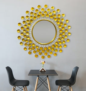 Handcrafted Modern Decorated Round Wall Metal Mirror With Crystal Stones