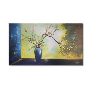 Handmade Oil Painting on Stretched Canvas of 3D Tree in Gold Background
